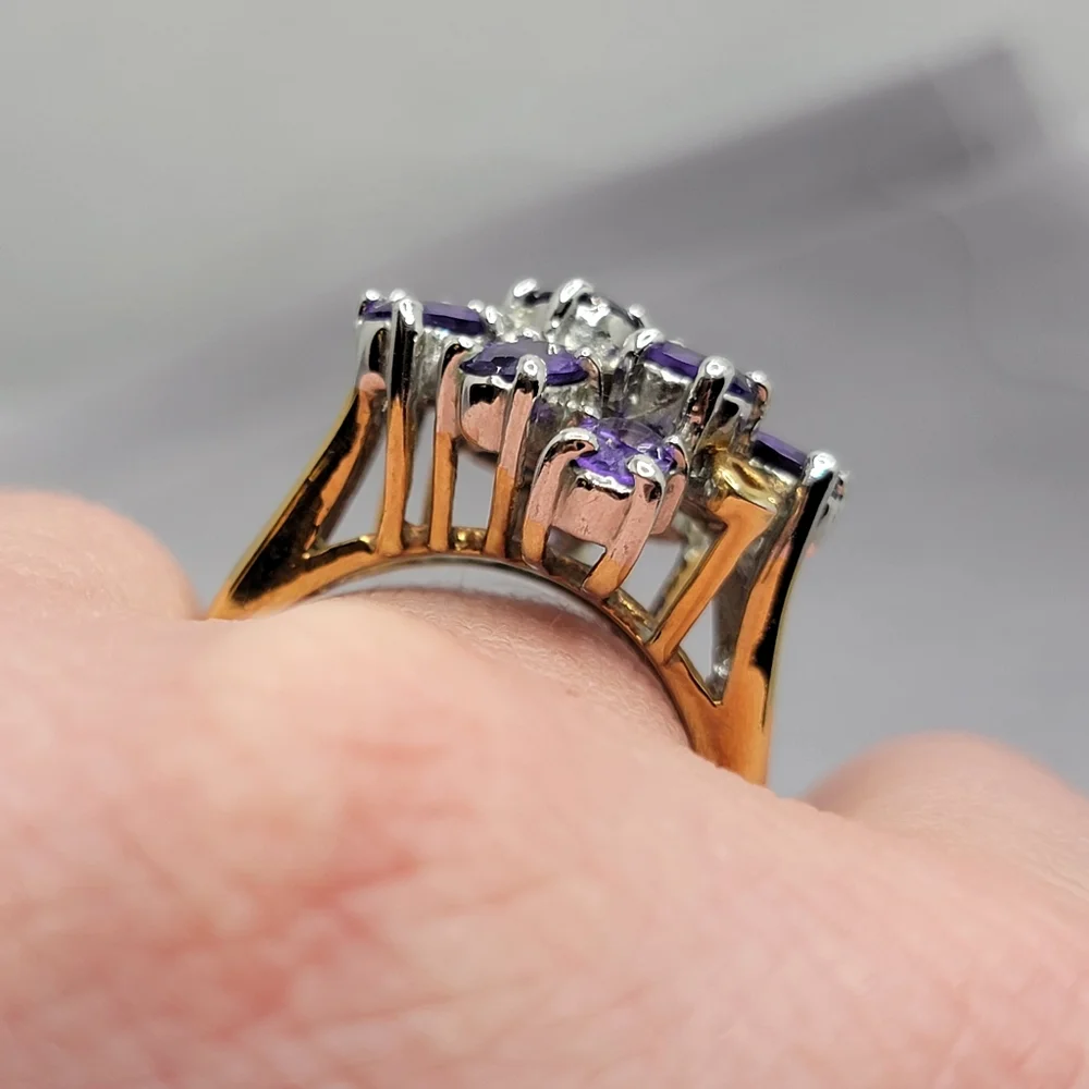 Vintage Gemstone Cluster Cocktail Ring  Amethyst Gold Tone